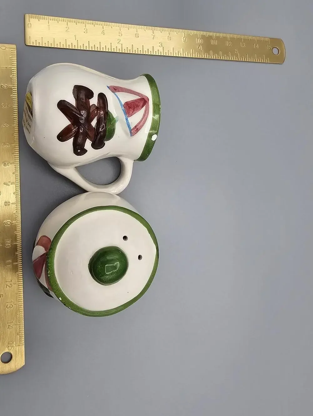 Ceramic Salt and Pepper Shaker Set with Lids, White with Green Trim and Floral